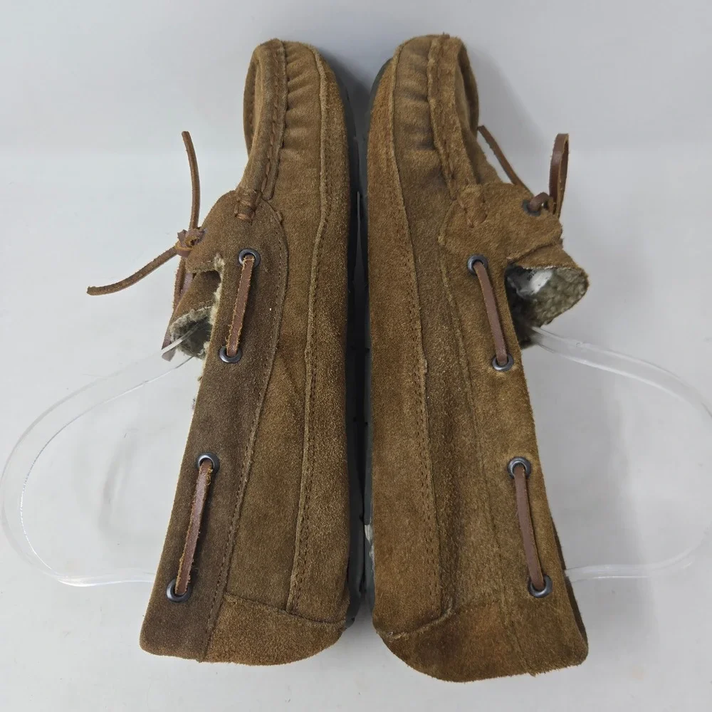 Florsheim Mens Brown Suede Faux Fur Lined Moccasin Slippers 5382106 Size 12M